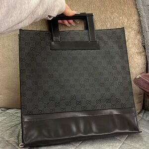 Gucci Black Monogram Tote with Leather Trim